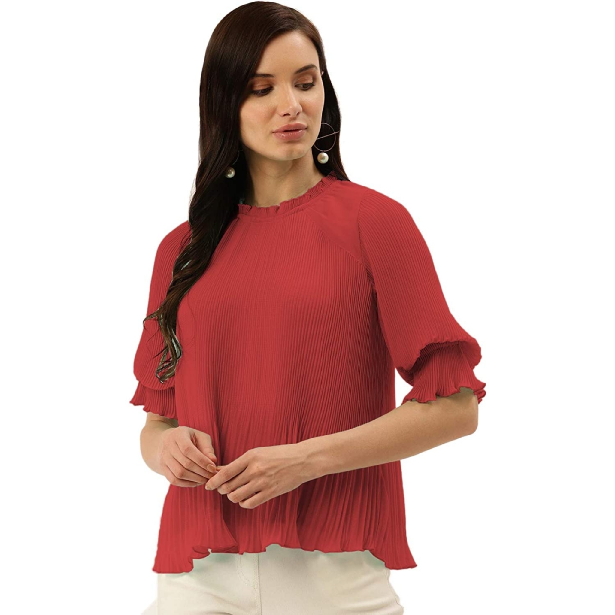 Women's Solid Bishop Sleeve Top