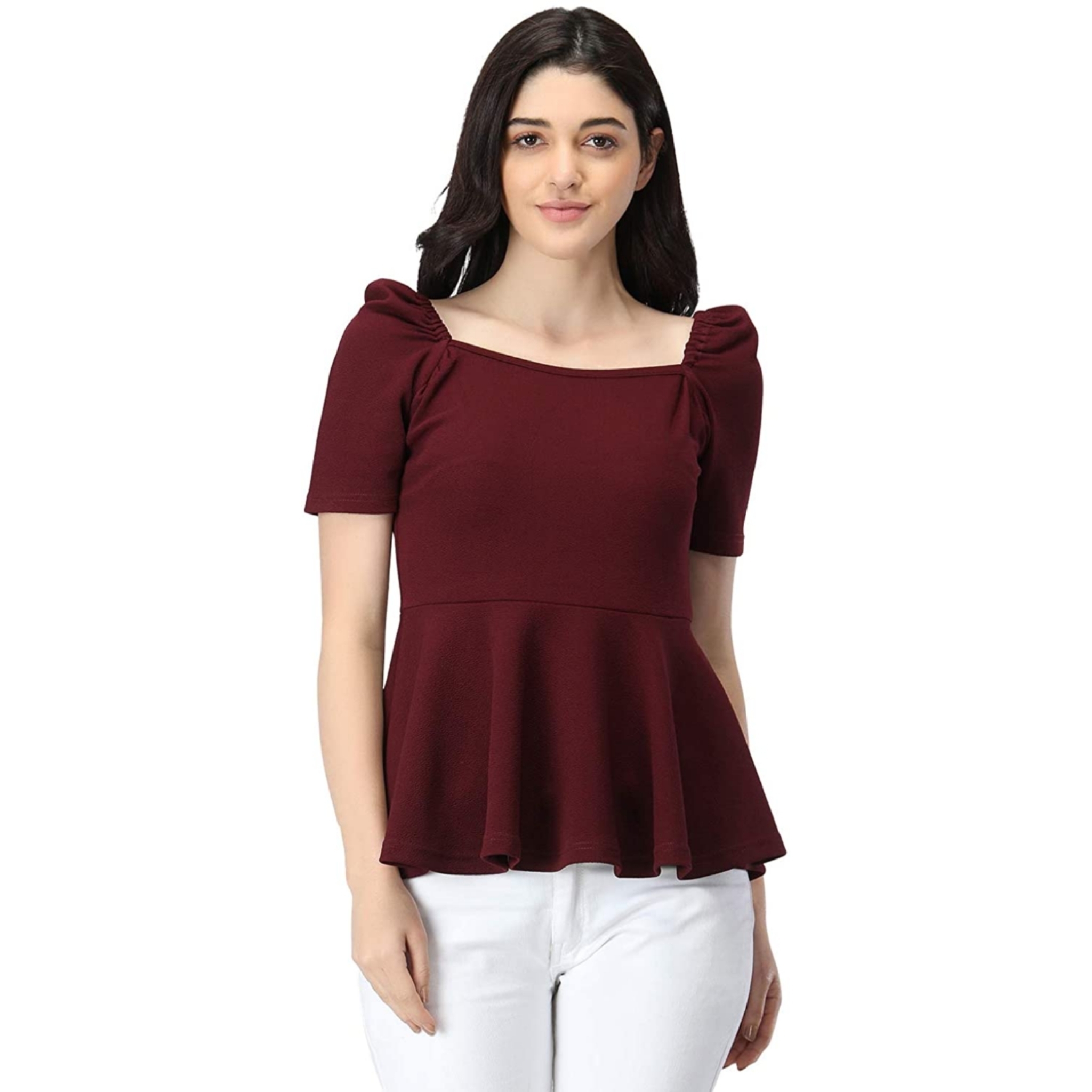 Women's Peplum Top With Puffed Sleeves