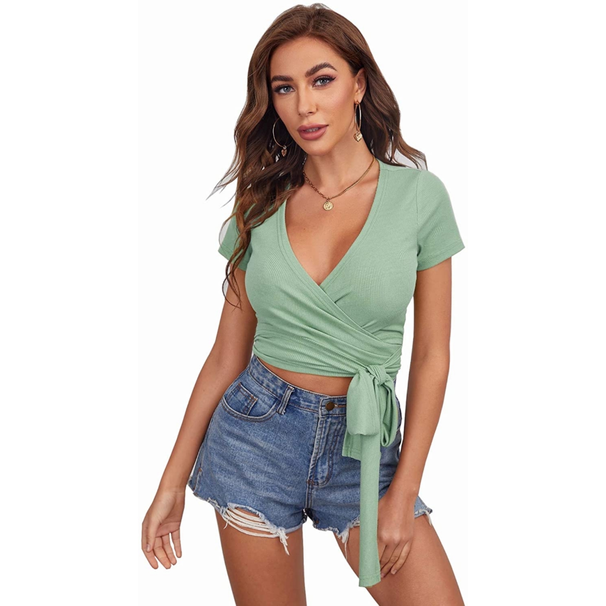 Women's Belted Wrap Crop Top