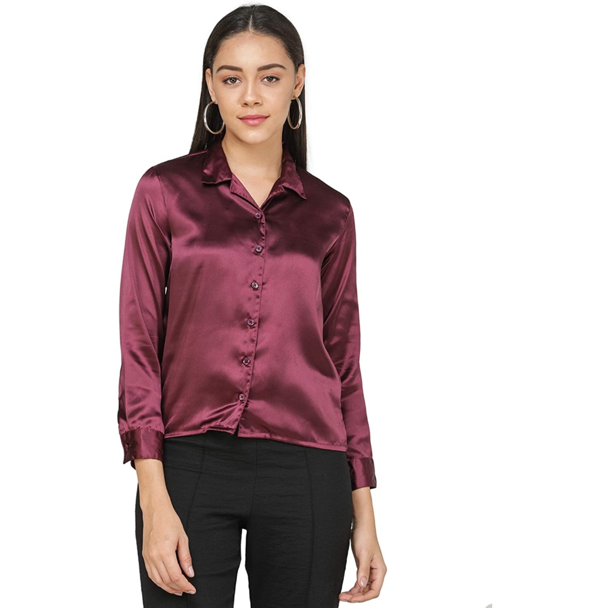 Women's Satin Fabric Collar Shirt