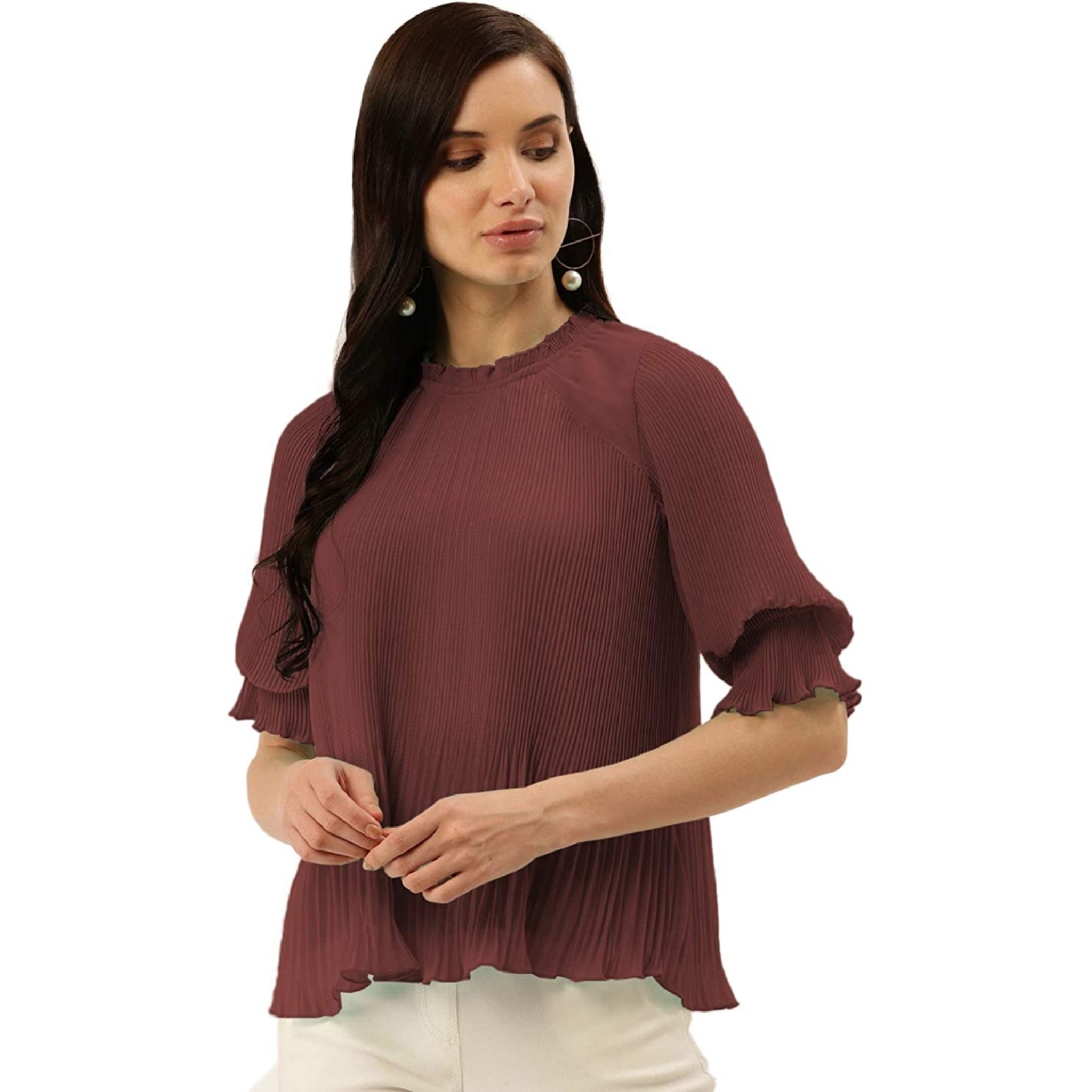 Women's Solid Bishop Sleeve Top
