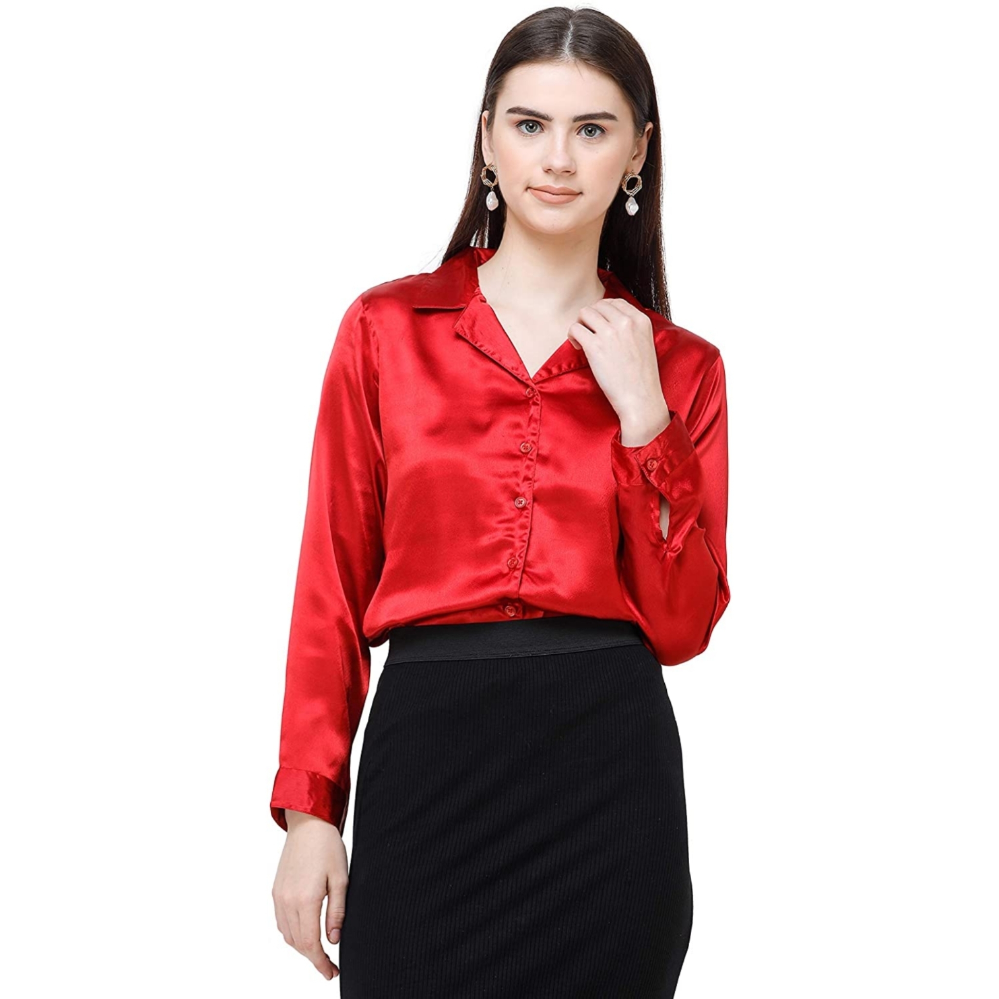 Women's Satin Fabric Collar Shirt