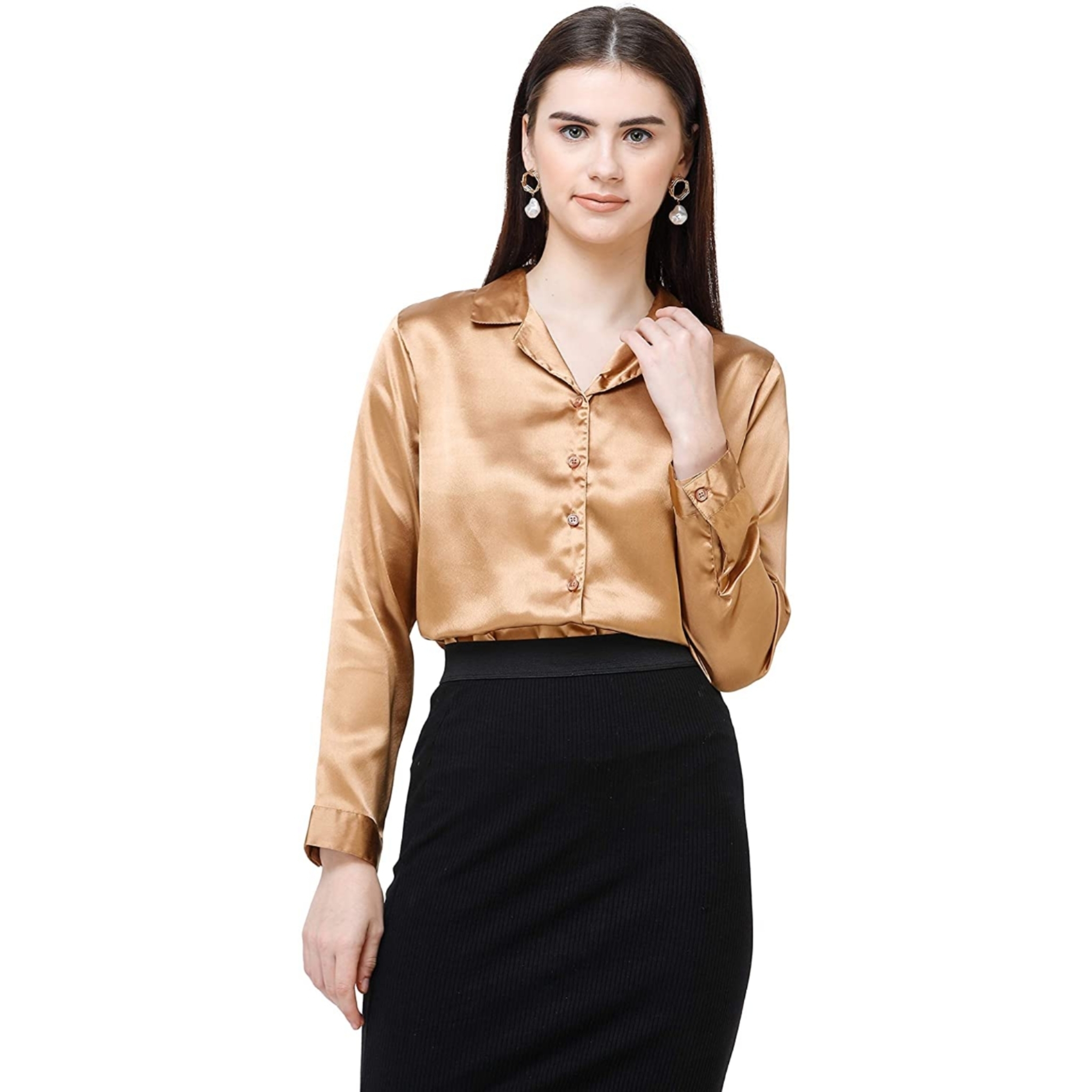 Women's Satin Fabric Collar Shirt