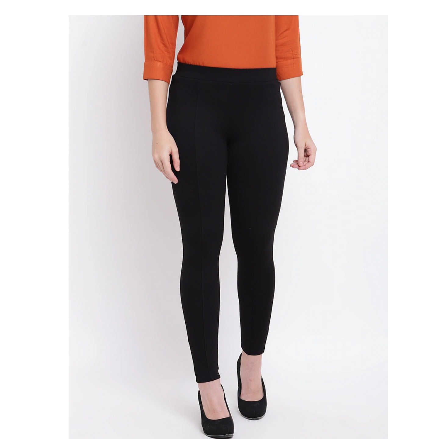 Women Black Slim Fit Solid Treggings