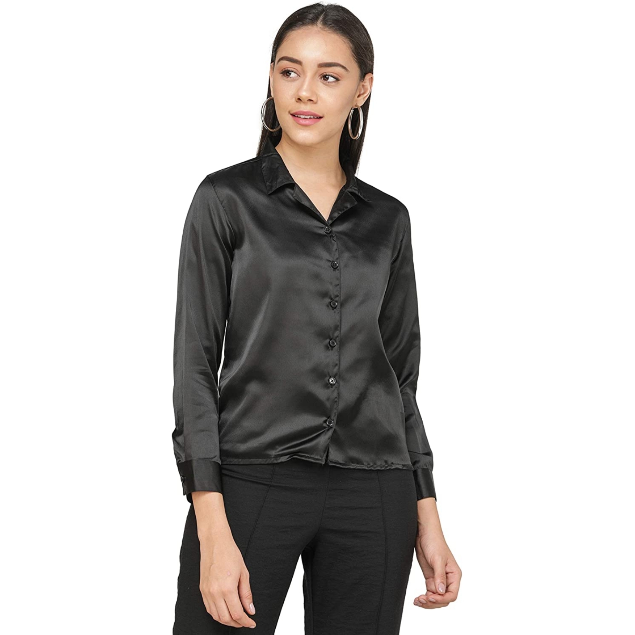 Women's Satin Fabric Collar Shirt
