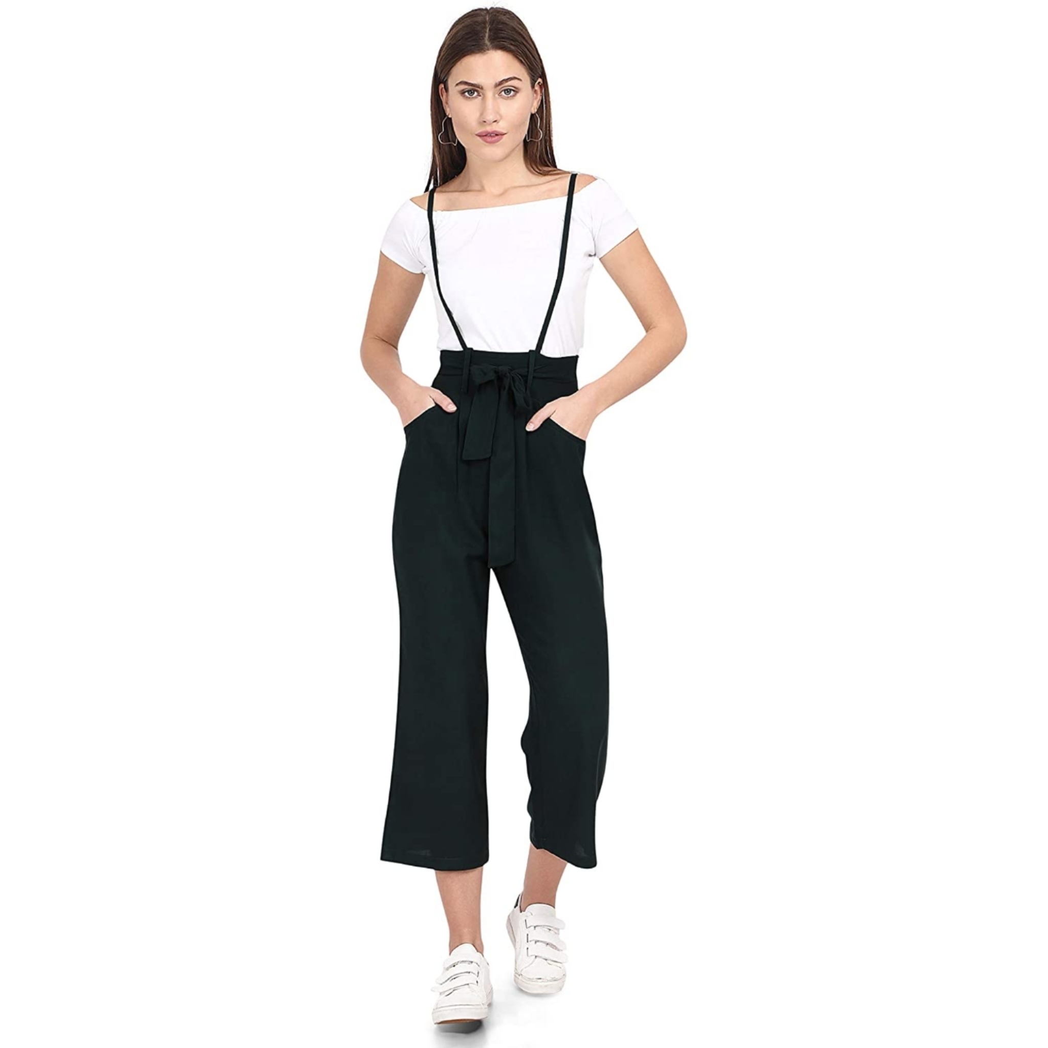 Women's Rayon Dark Green Dungarees with T-shirt