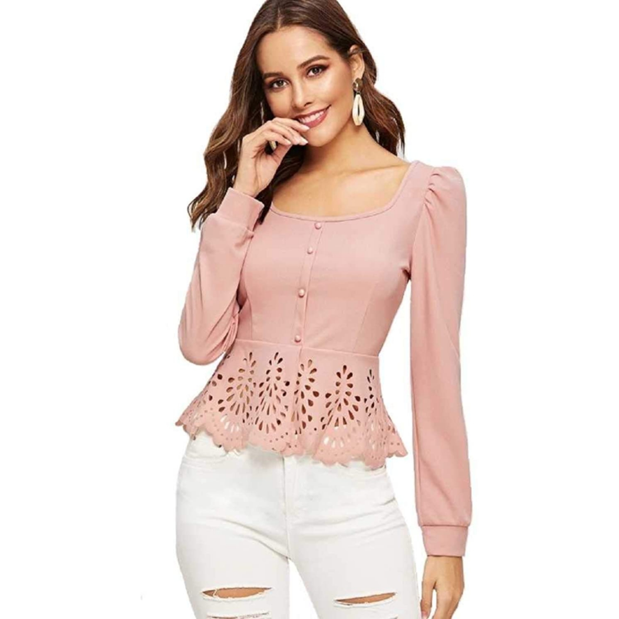 Women's Solid Puff Sleeves Top