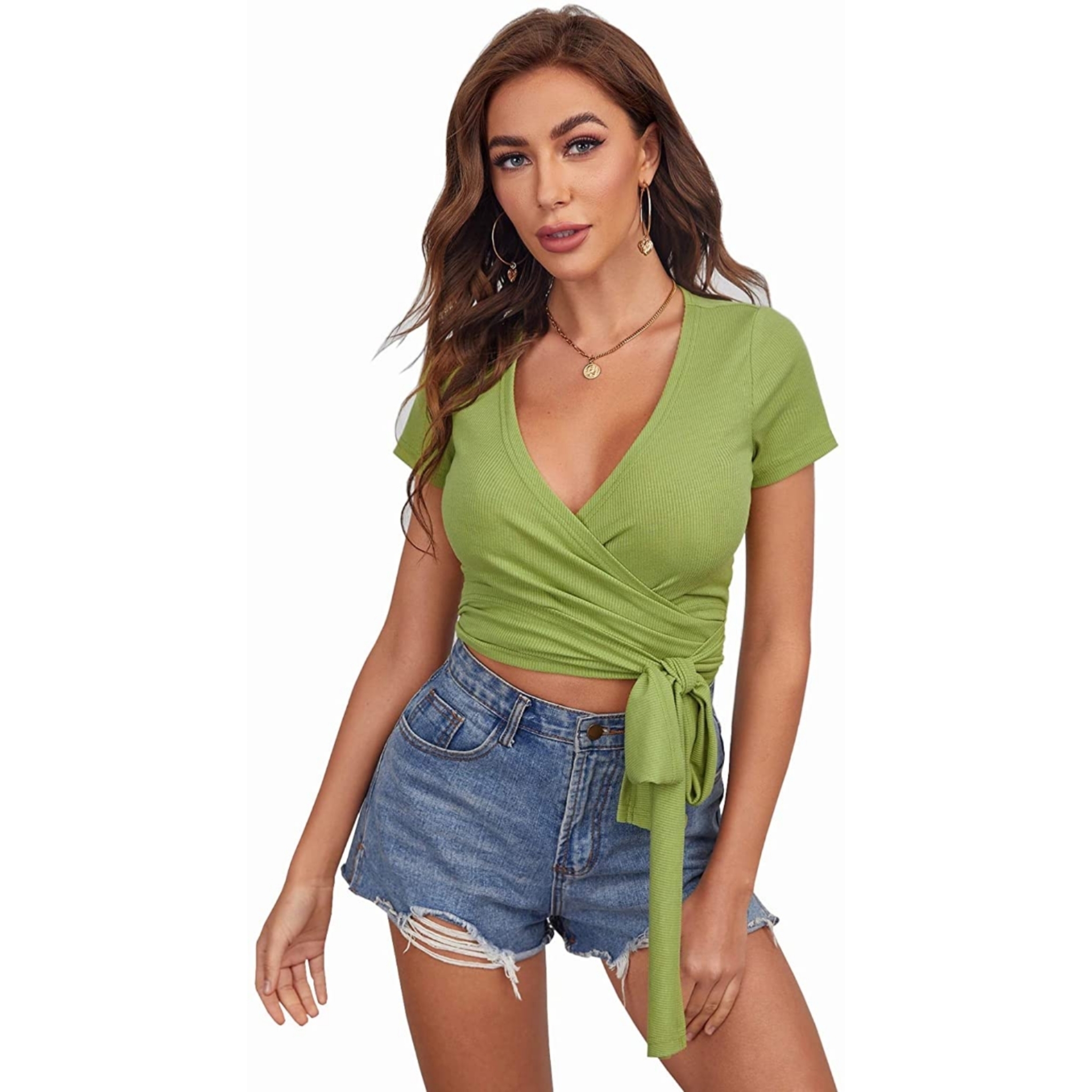 Women's Belted Wrap Crop Top