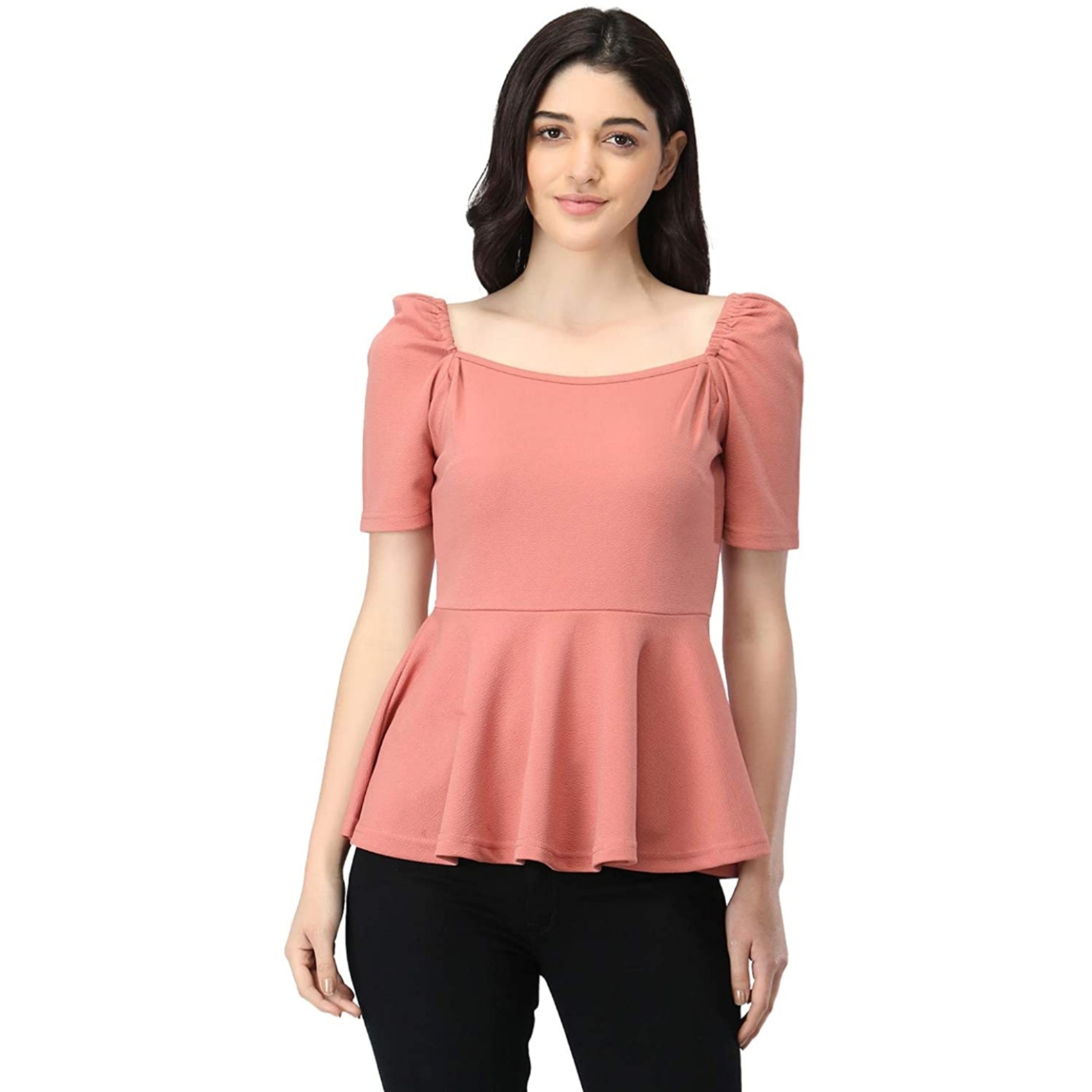 Women's Peplum Top With Puffed Sleeves