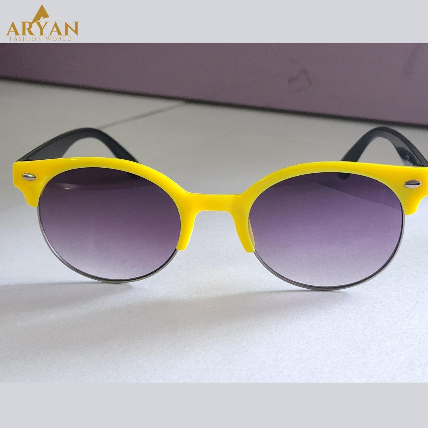 Yellow color half metal frame Sunglasses for kids