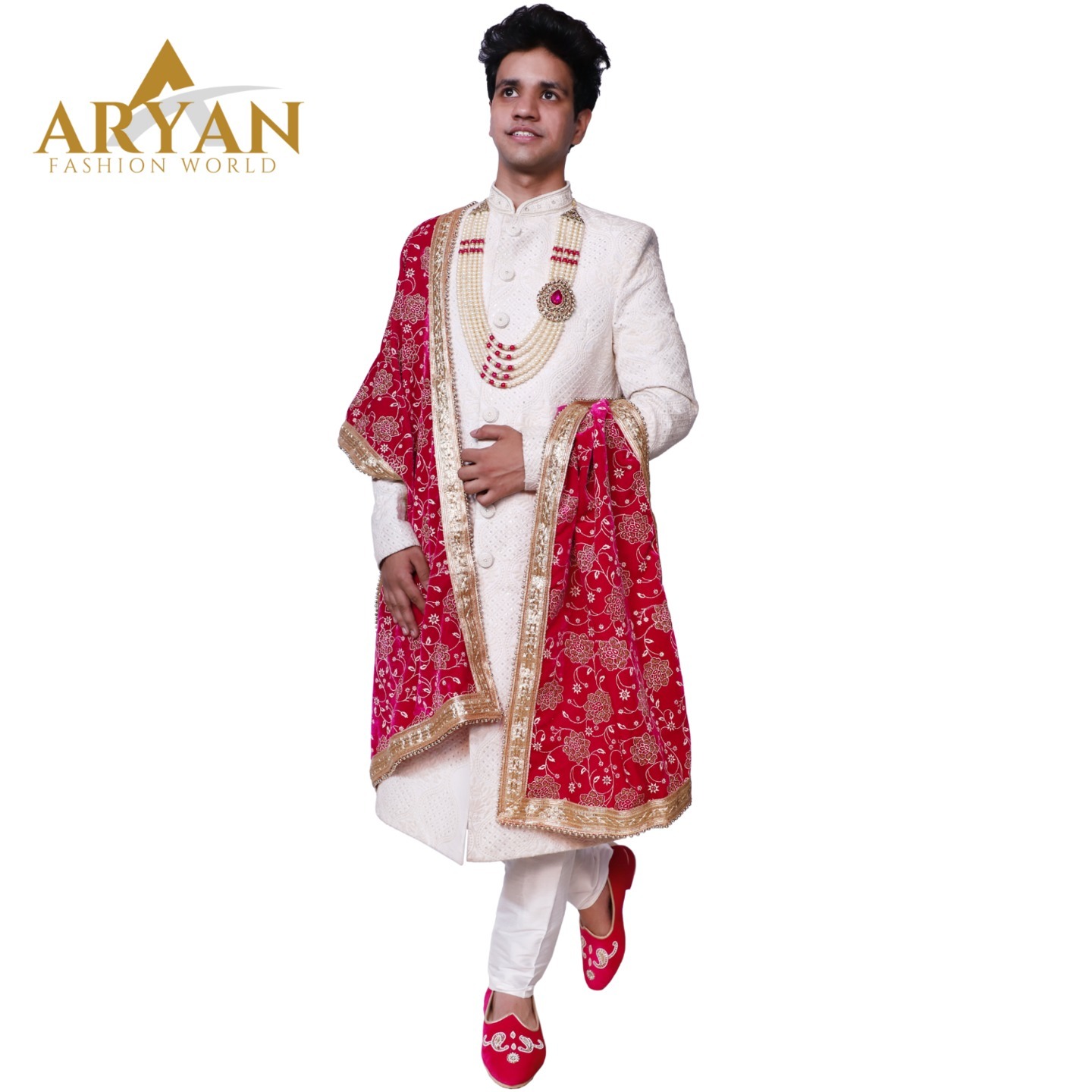 Red Sherwani with white base