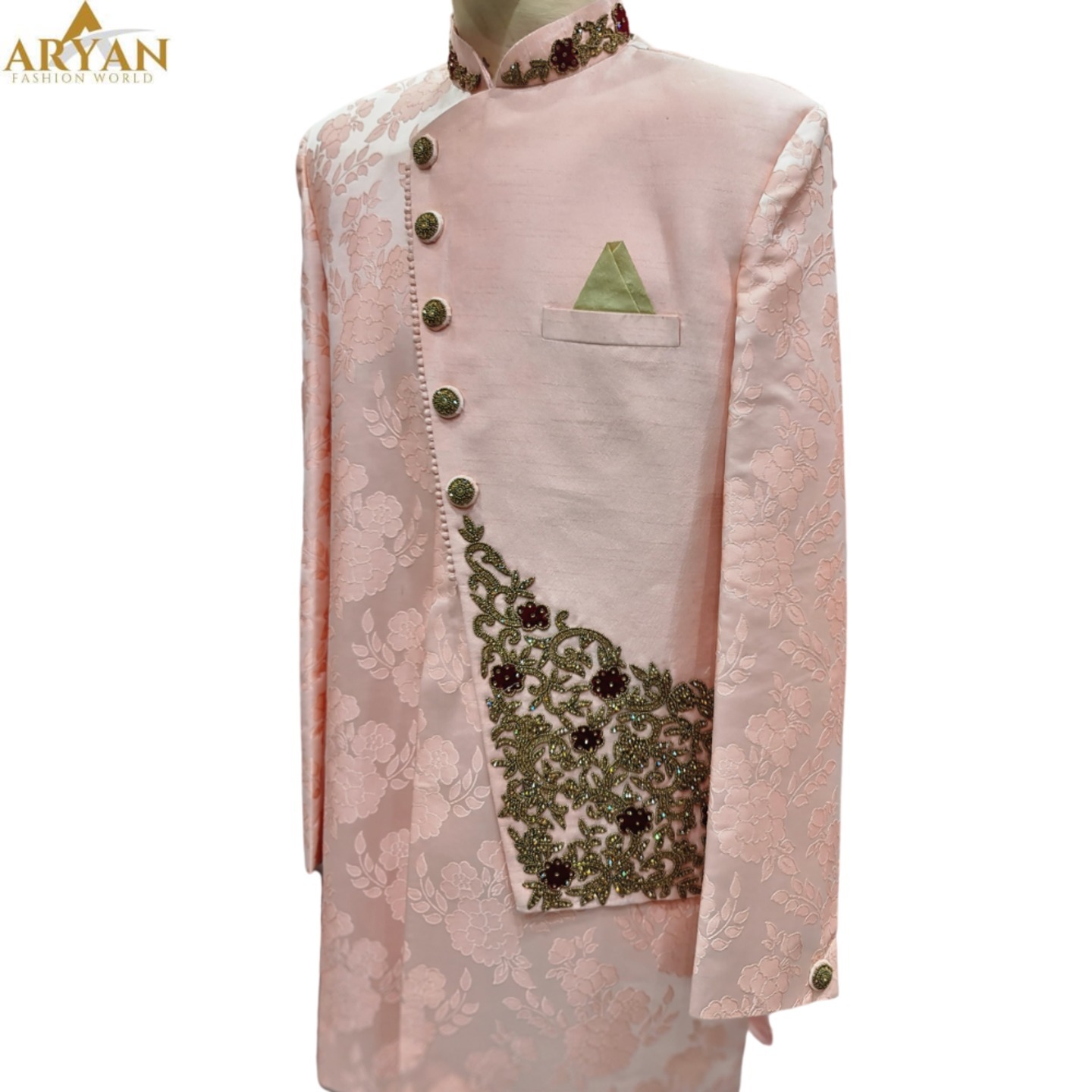 Baby pink Floral Indo-Western for Men