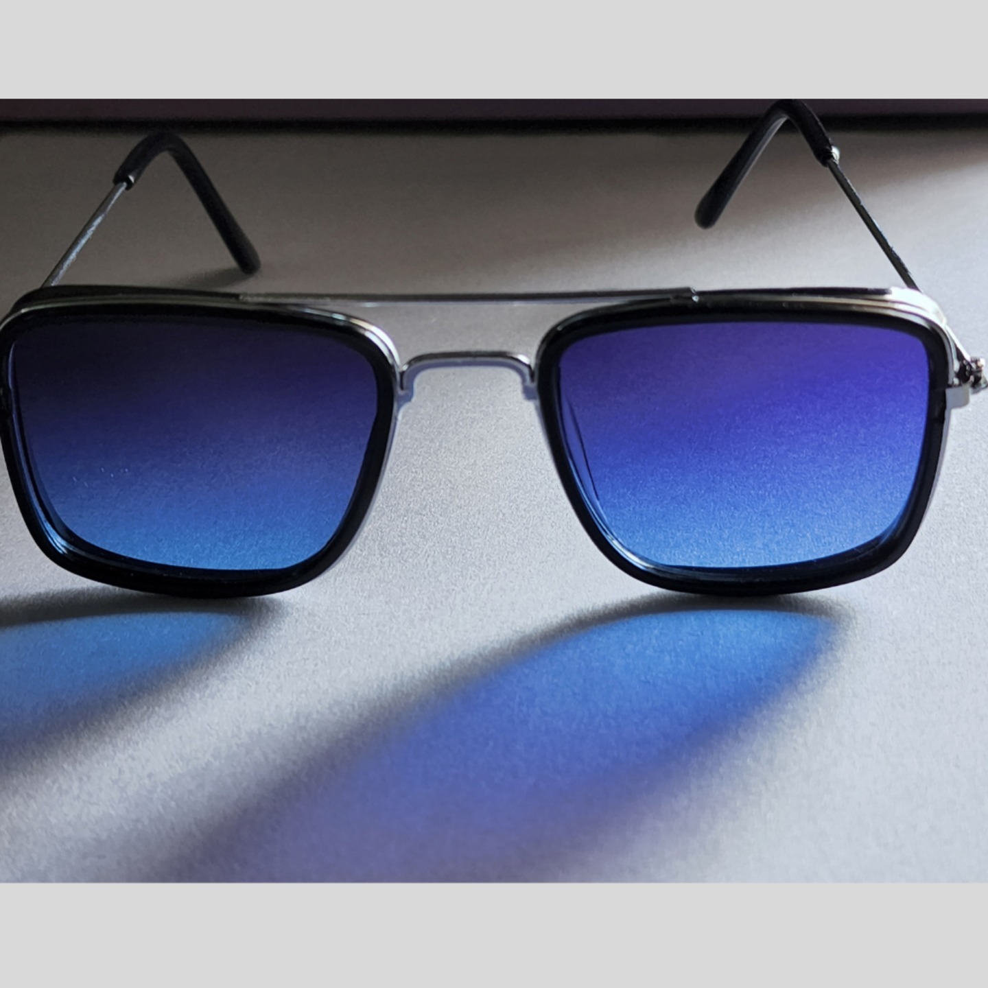 Silver Metal Frame Blue Sun Glasses