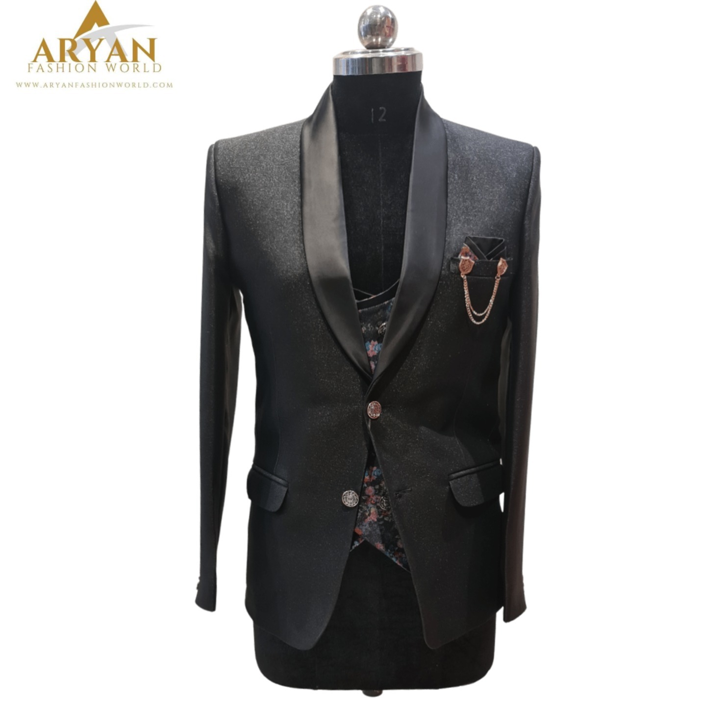 Black Solid three Piece Tuxedo