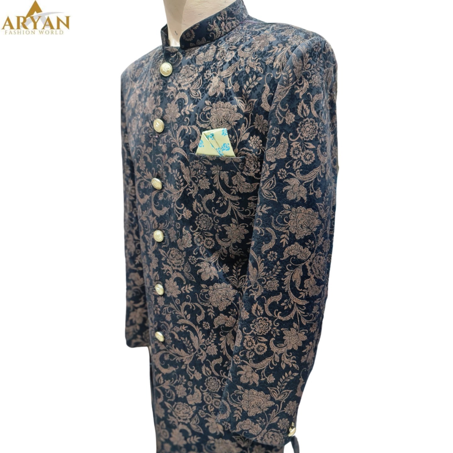 Ethnic Black Base and brown printed Jodhpuri indo Western