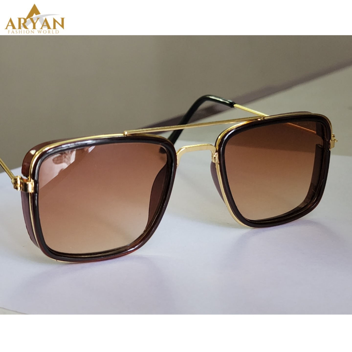 Gold Metal Frame Blue Sun Glasses