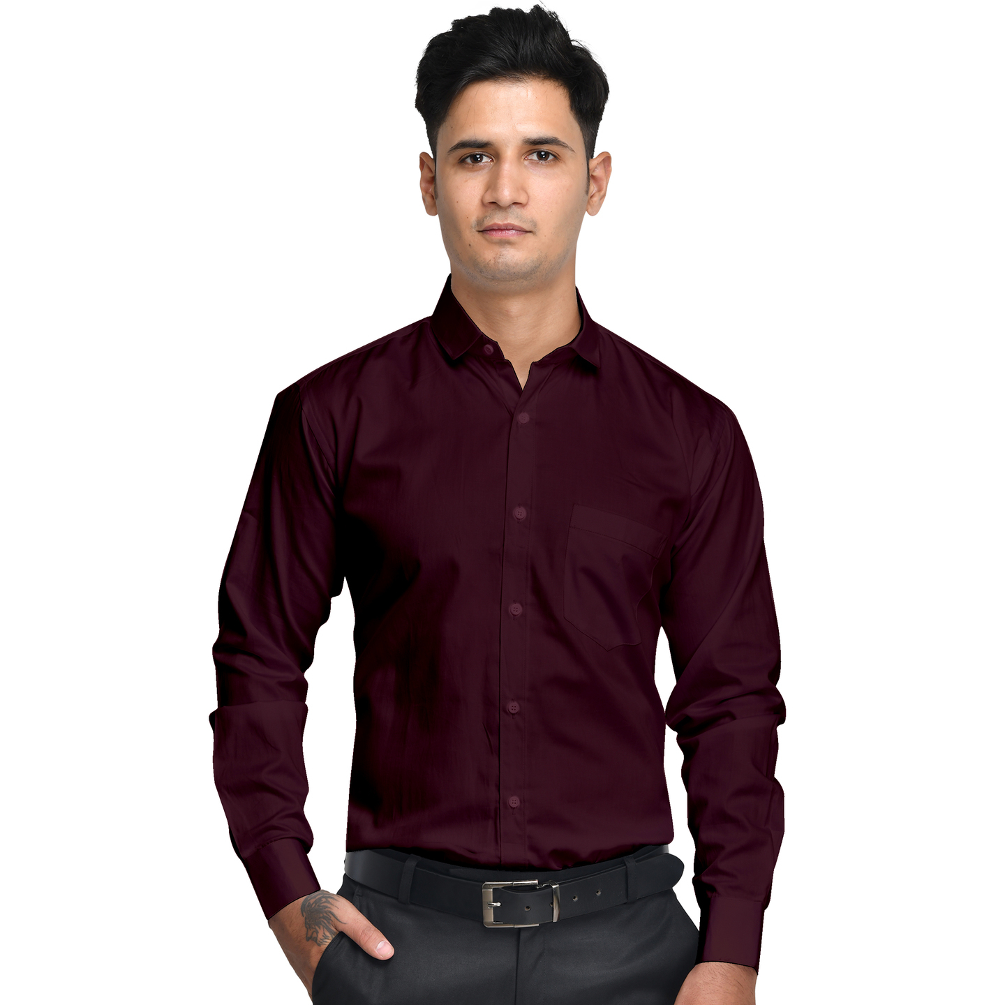 Anzea Regular Fit Cotton Formal Maroon Shirt
