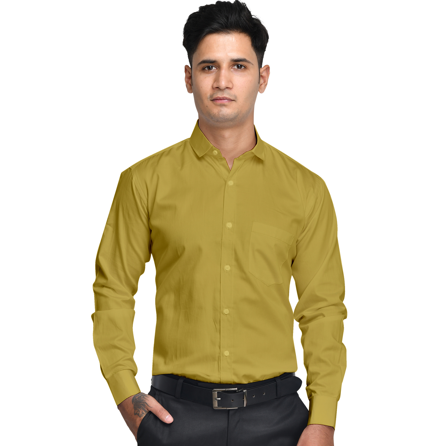 Anzea Regular Fit Cotton Formal Beige Shirt