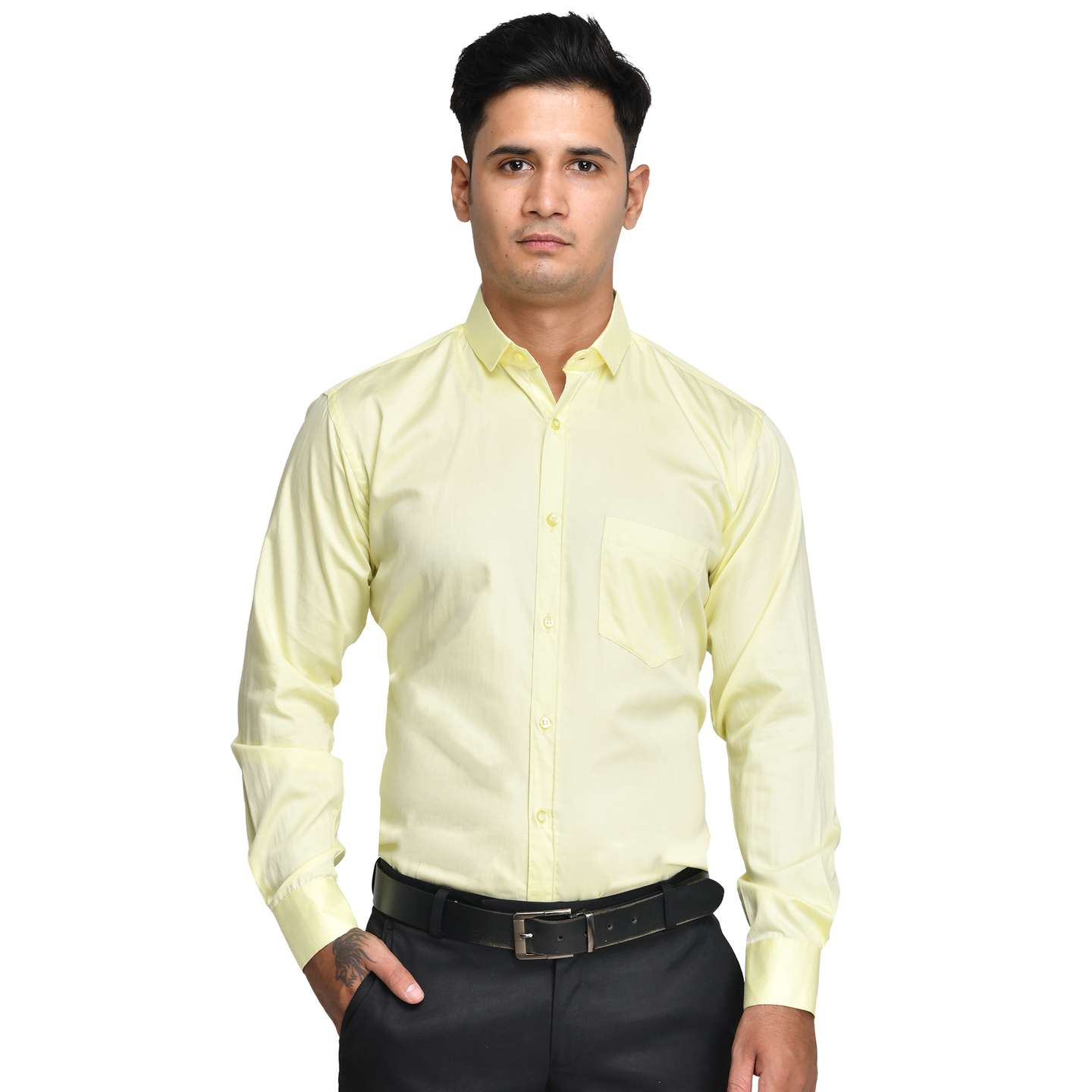 Anzea Regular Fit Cotton Formal Lemon Shirt