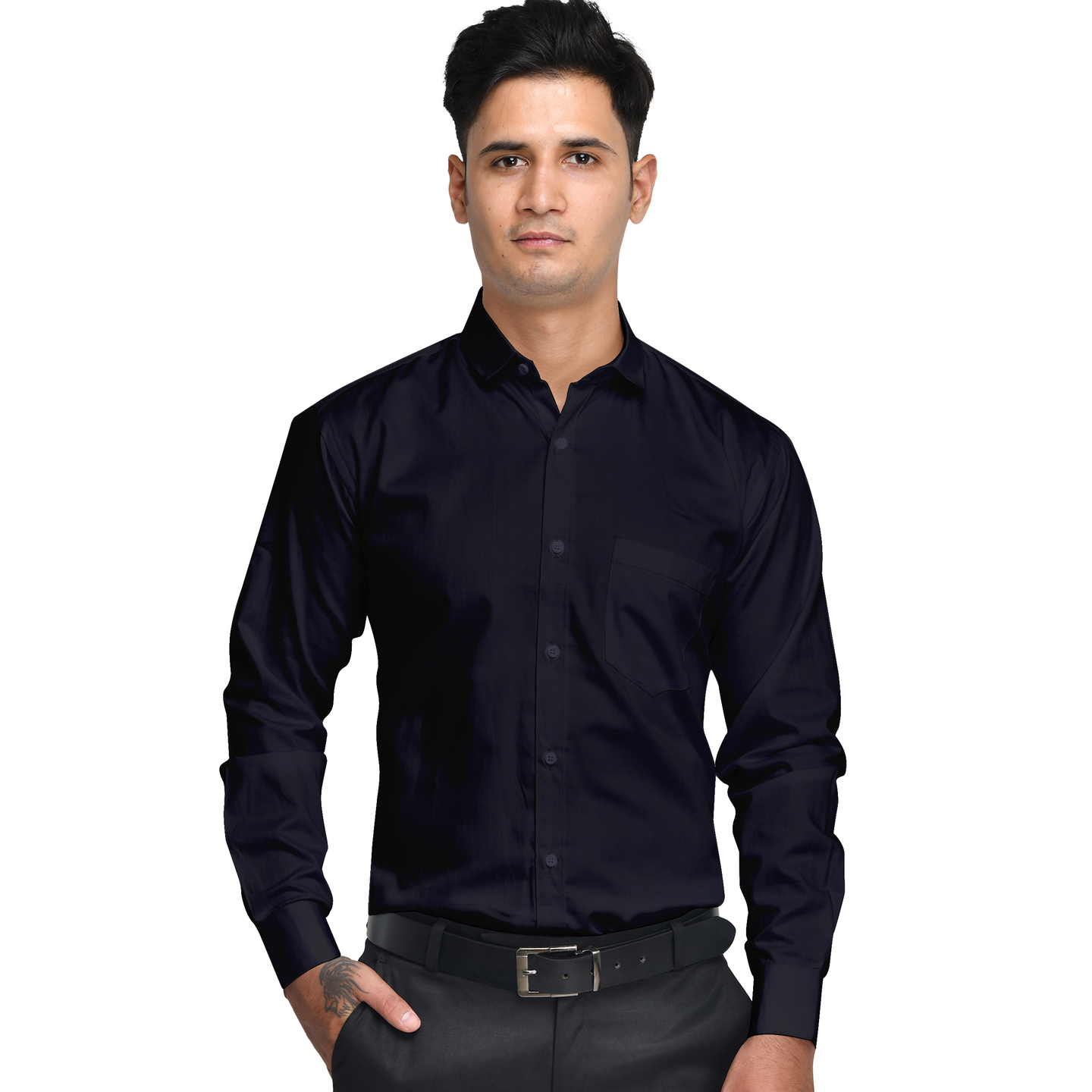 Anzea Regular Fit 100% Cotton Formal Black Shirt