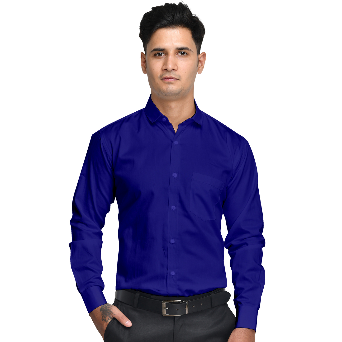 Anzea Regular Fit Cotton Ink Blue Formal  Shirt