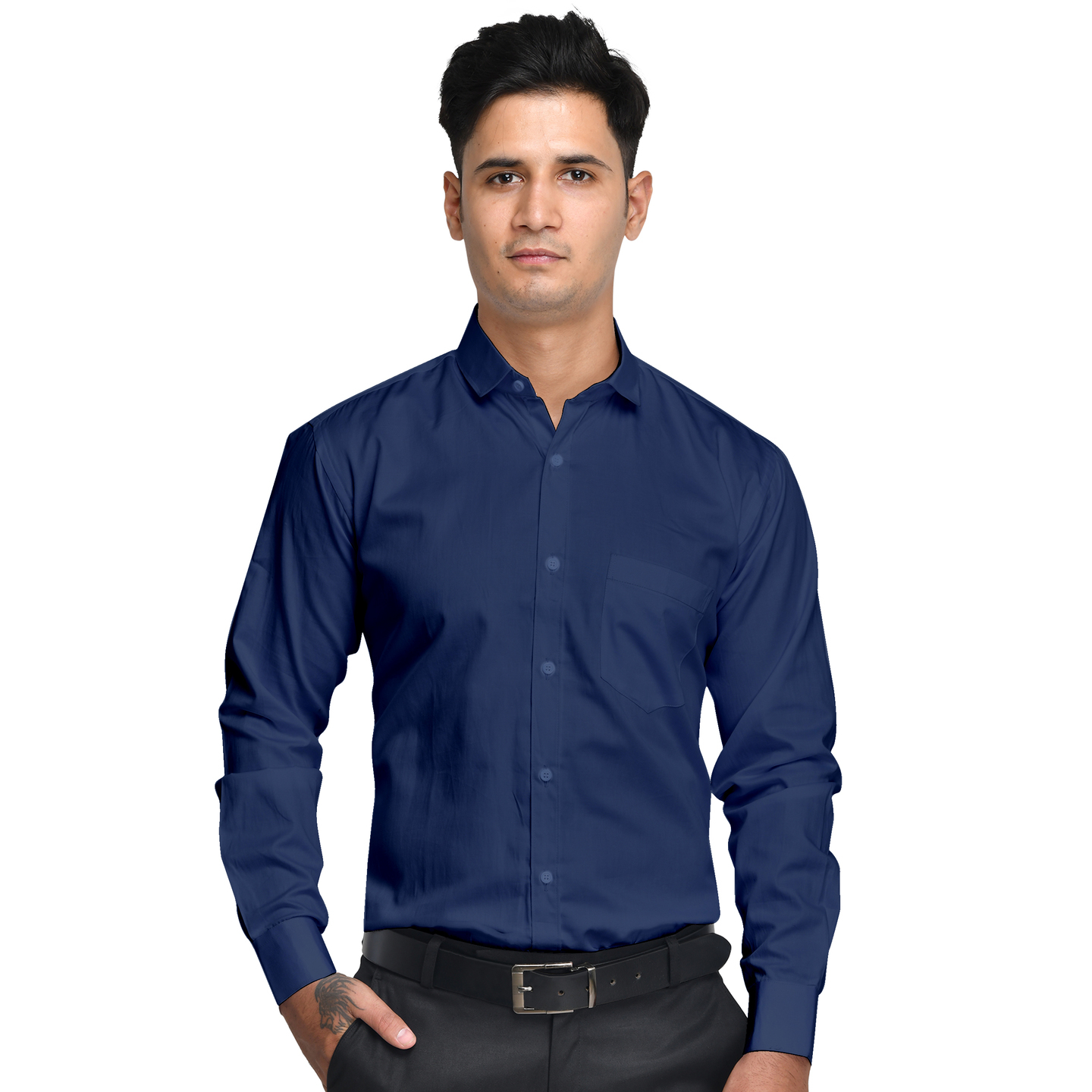 Anzea Regular Fit 100 Cotton Formal Navy Blue Shirt