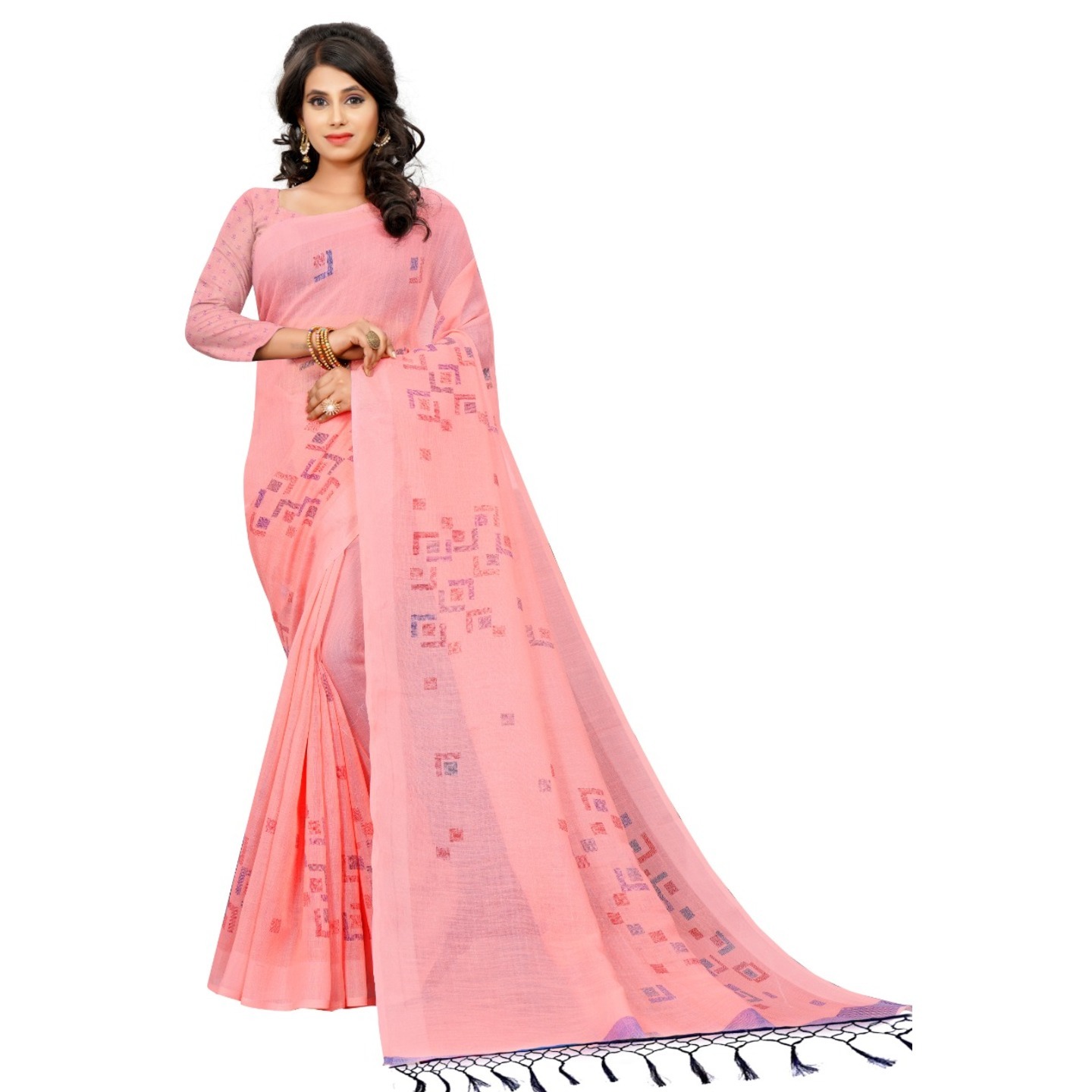 Gajari Digital Printed Linen Saree with Running Blouse Piece