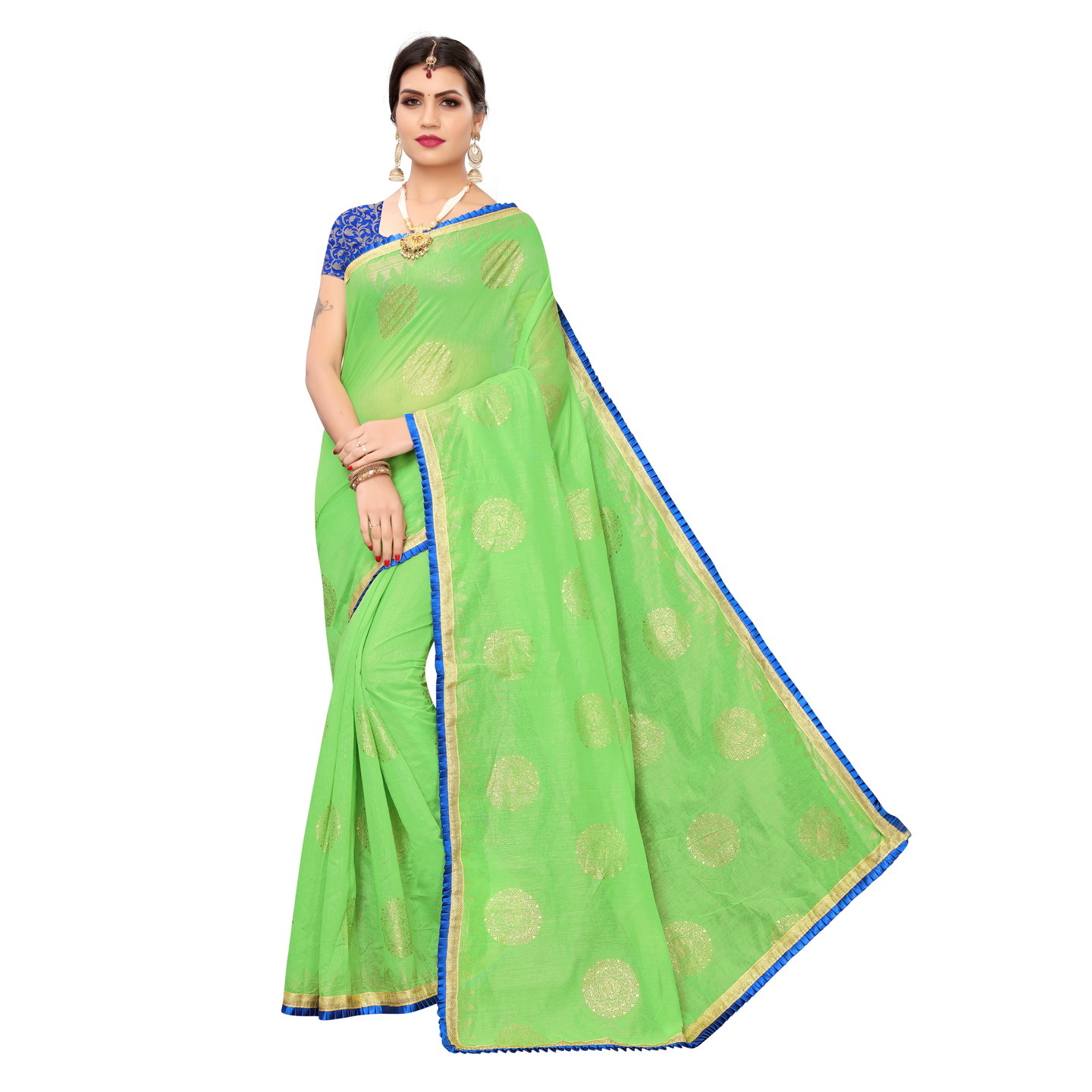 GOLDEN BIRD DESIGNER GREEN SAREE