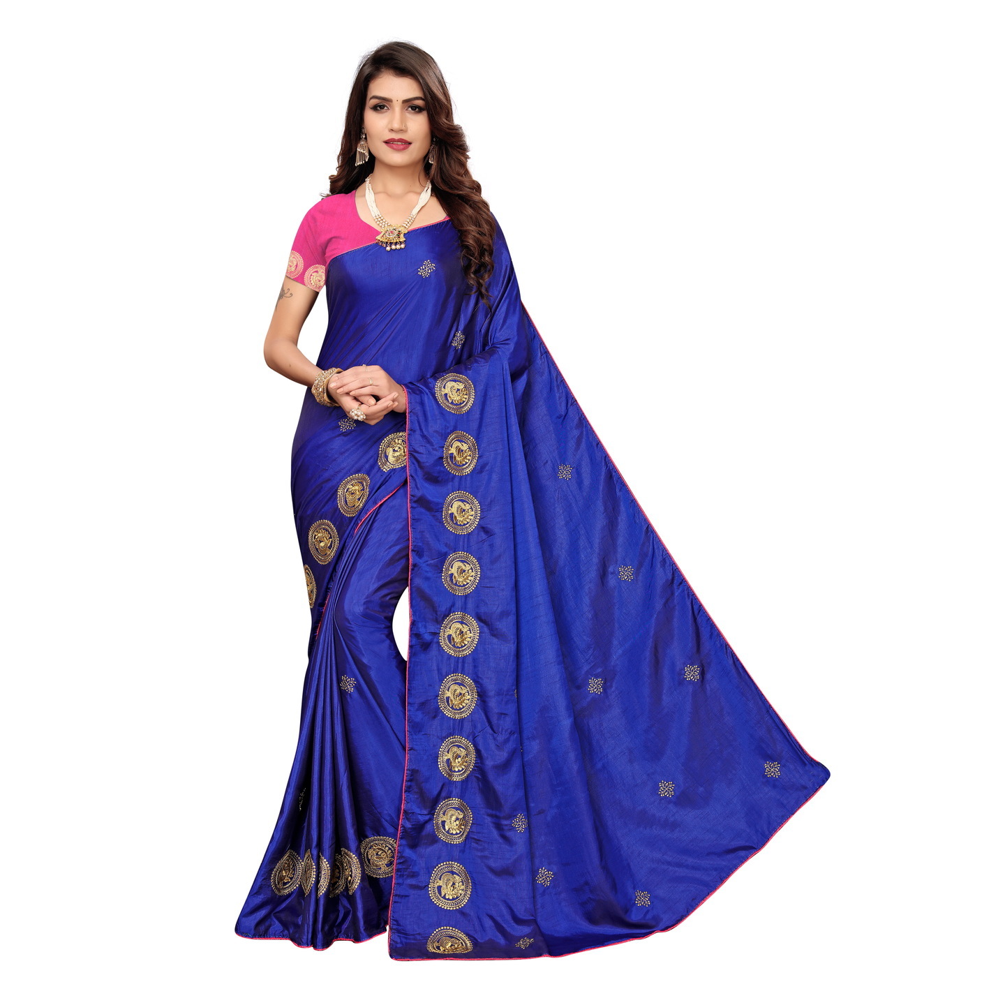 DESIGNER NAVY-BLUE DUCK EMBROIDERED SAREE