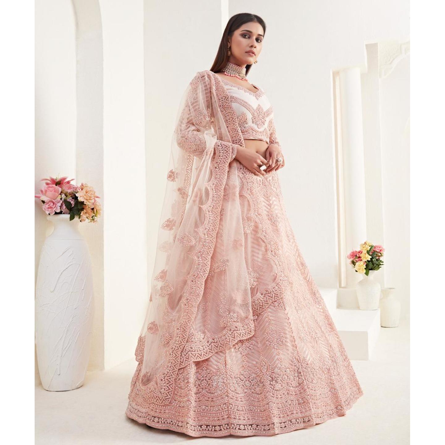 PEACH HEAVY BRIDAL LEHENGA BY ALIZEH