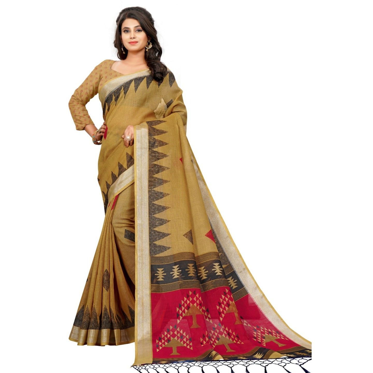 Beautiful Digital Printed Linen Saree with Running Blouse Piece