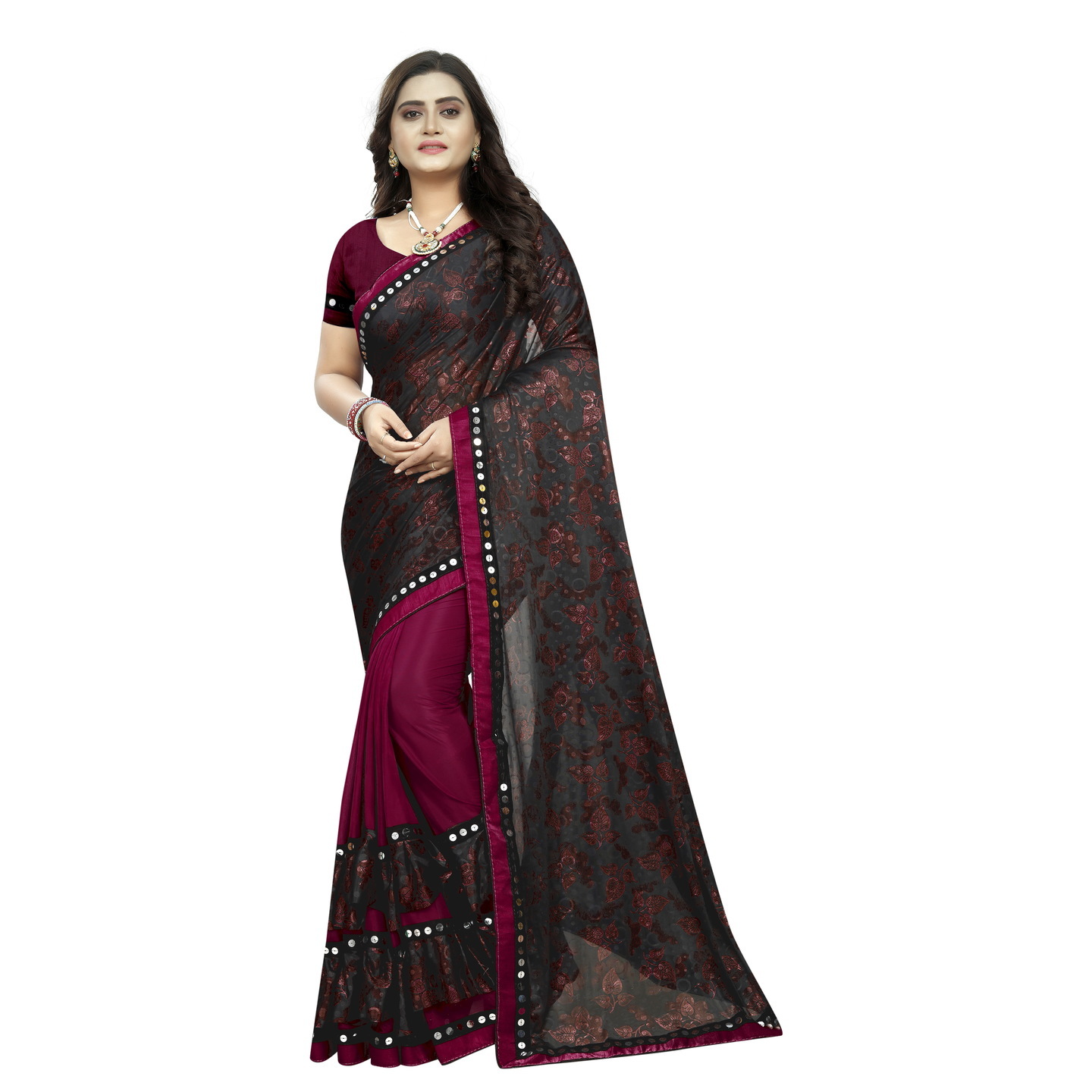 NUTELLA RED DESIGNER RUFFLE SAREE