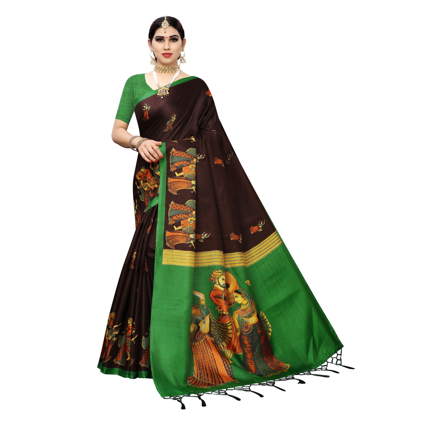 KALAMKARI COFFEE KHADI SILK SAREE WITH FIGURE PRINT CONCEPT