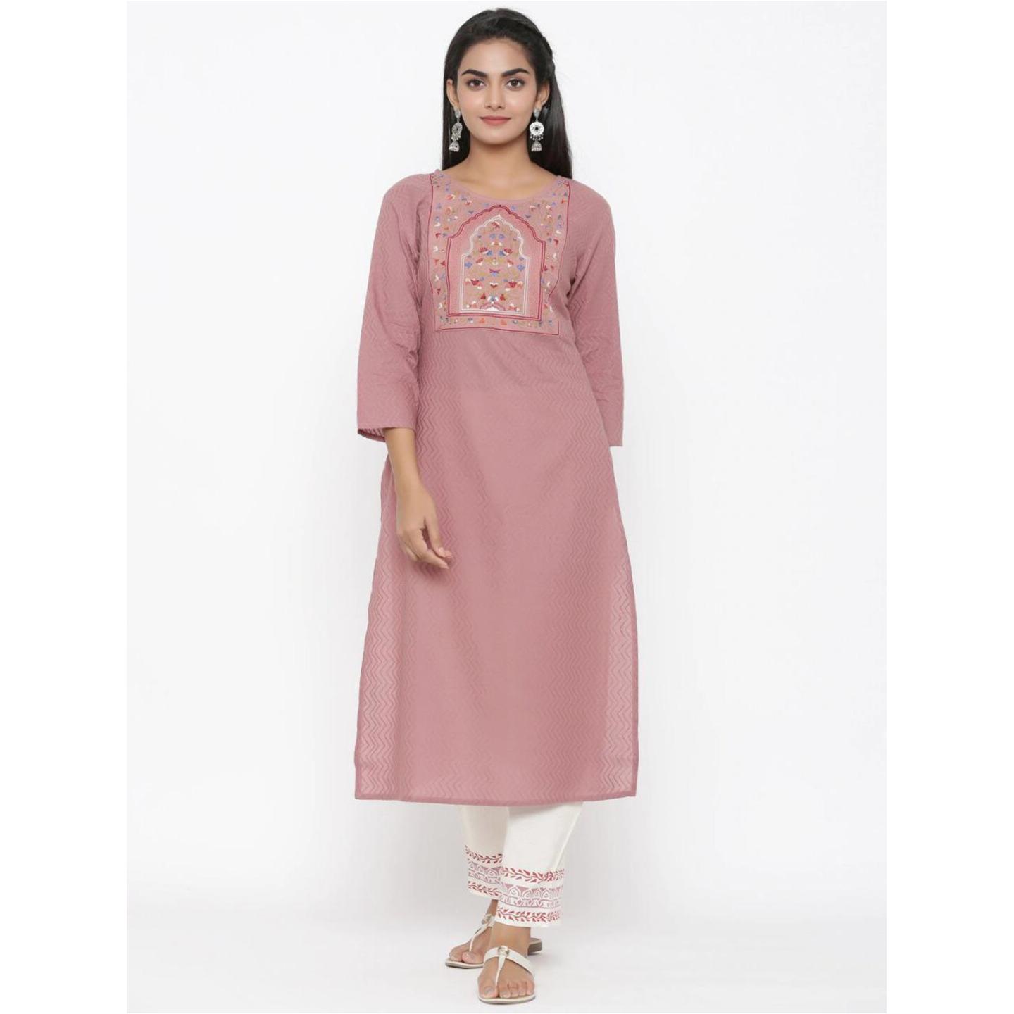 Jaipuri Mauve and Red Embroidered Kurta with Trousers