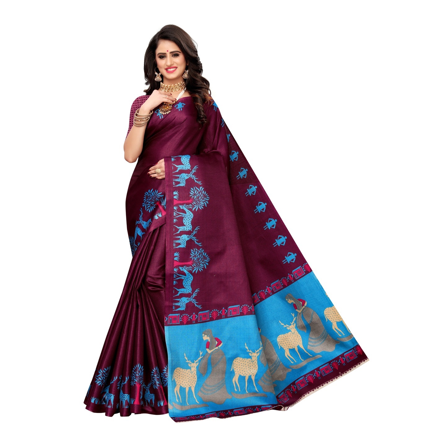KALAMKARI WINE KHADI SILK SAREE WITH FIGURE PRINT CONCEPT