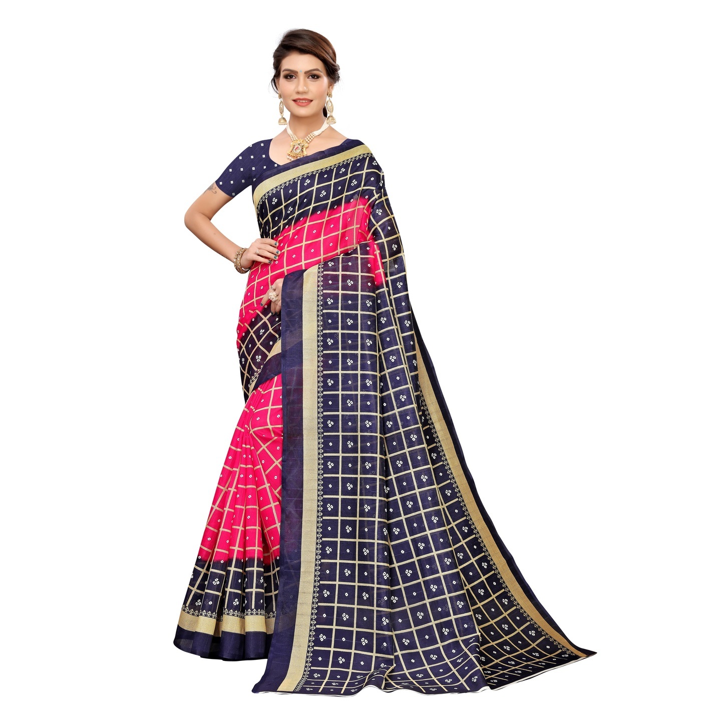BANDHANI CHECKS PINK SAREE