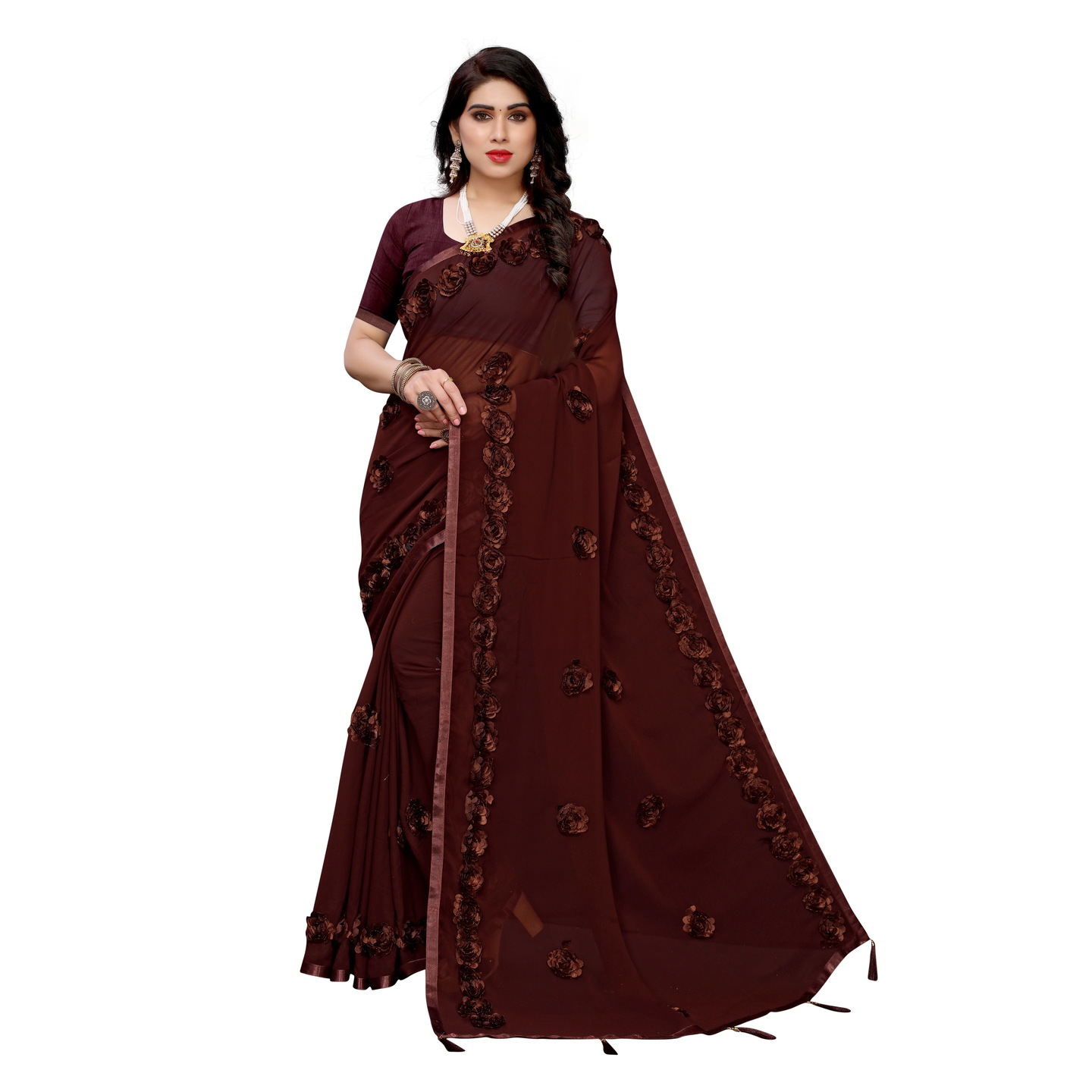 DESIGNER GULABO COFFEE GEORGETTE SAREE
