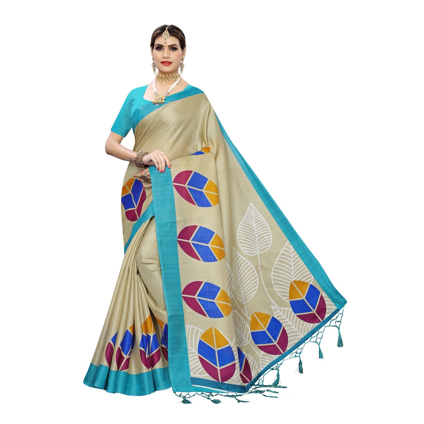 ART SILK PRINTED SAREES WITH JHALAR