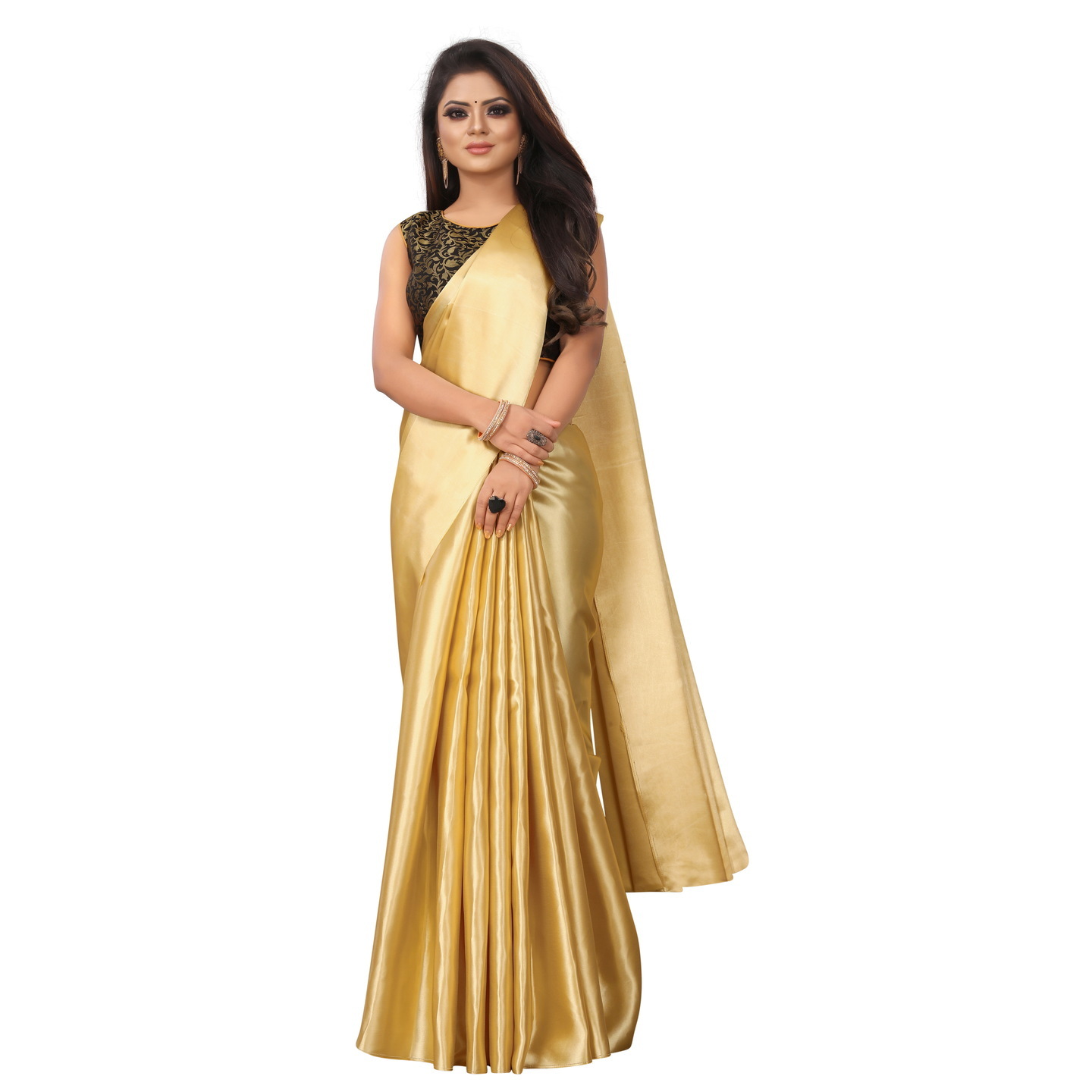 PAVITRA SOLID GOLD SATIN SAREE