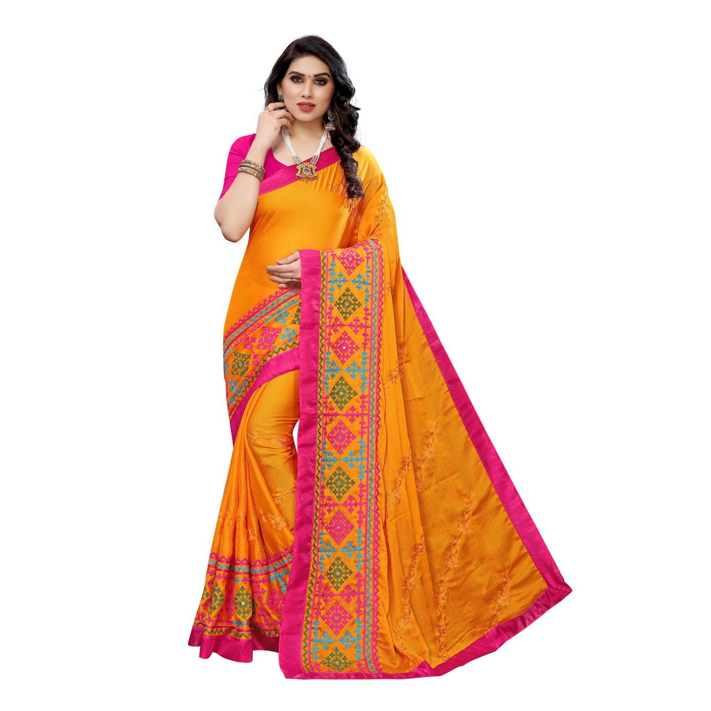 DESIGNER ORANGE SUIDHAGA EMBROIDERED SAREE