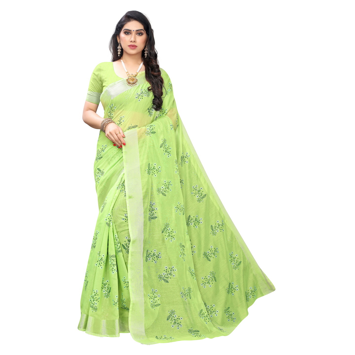 SIMPLE CHANDHERI DESIGNER GREEN SAREE