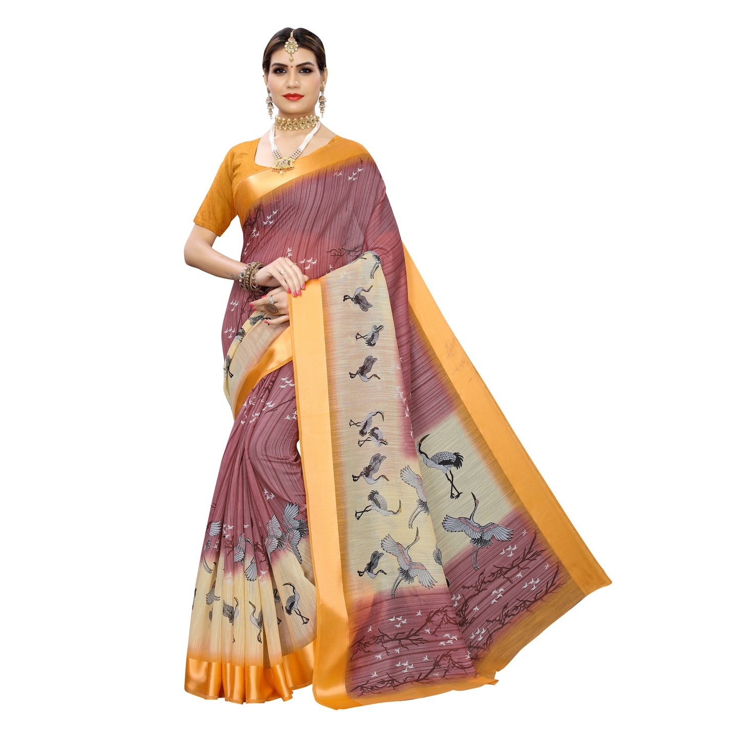 DESIGNER ARYA ORANGE LINEN SAREE