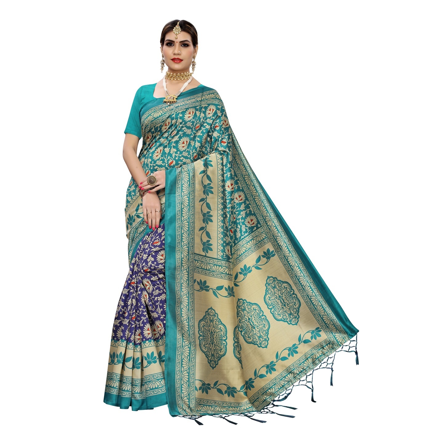 ART SILK PRINTED SAREES WITH JHALAR
