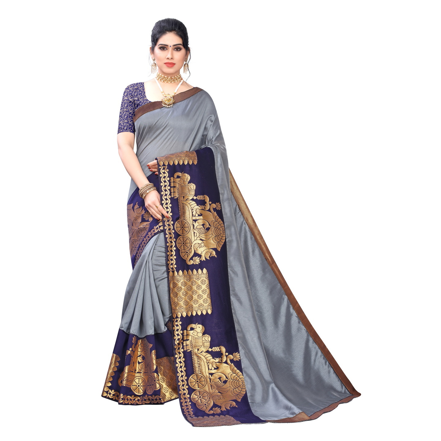 DESIGNER GREY SILK SAREE WITH JACQUARD BORDER