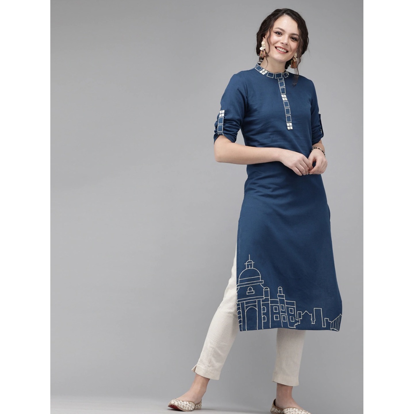 Jaipuri Blue Embroidered Kurta