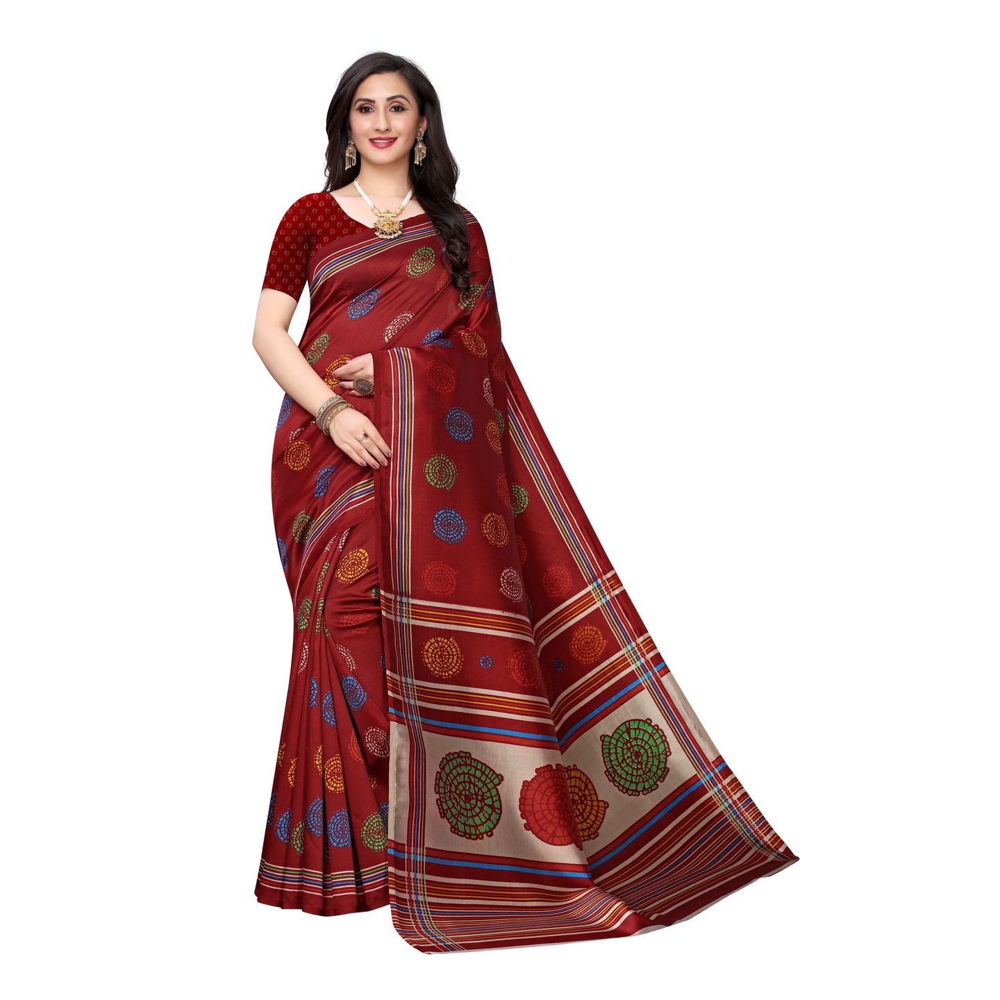 SNAIL PRINTED RED JUTE SAREE
