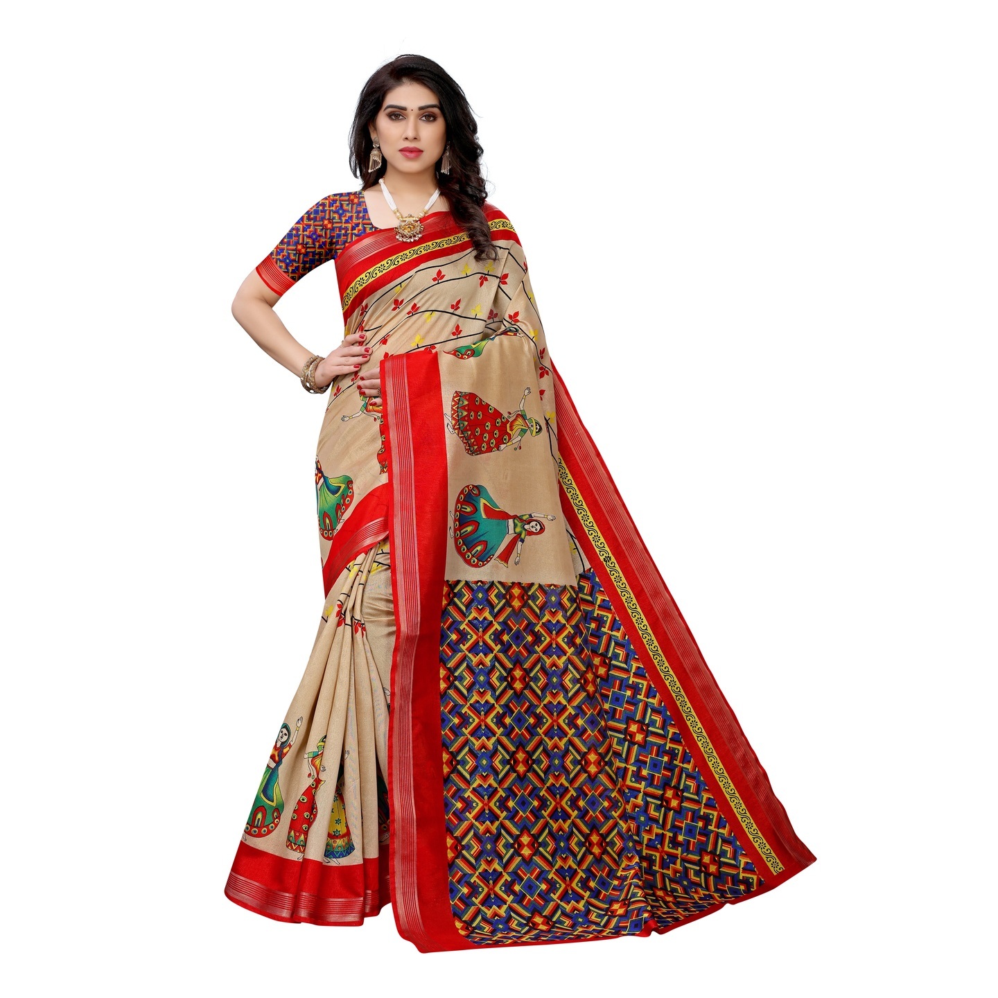 DESIGNER DARK CREAM KATHAKALI SAREE