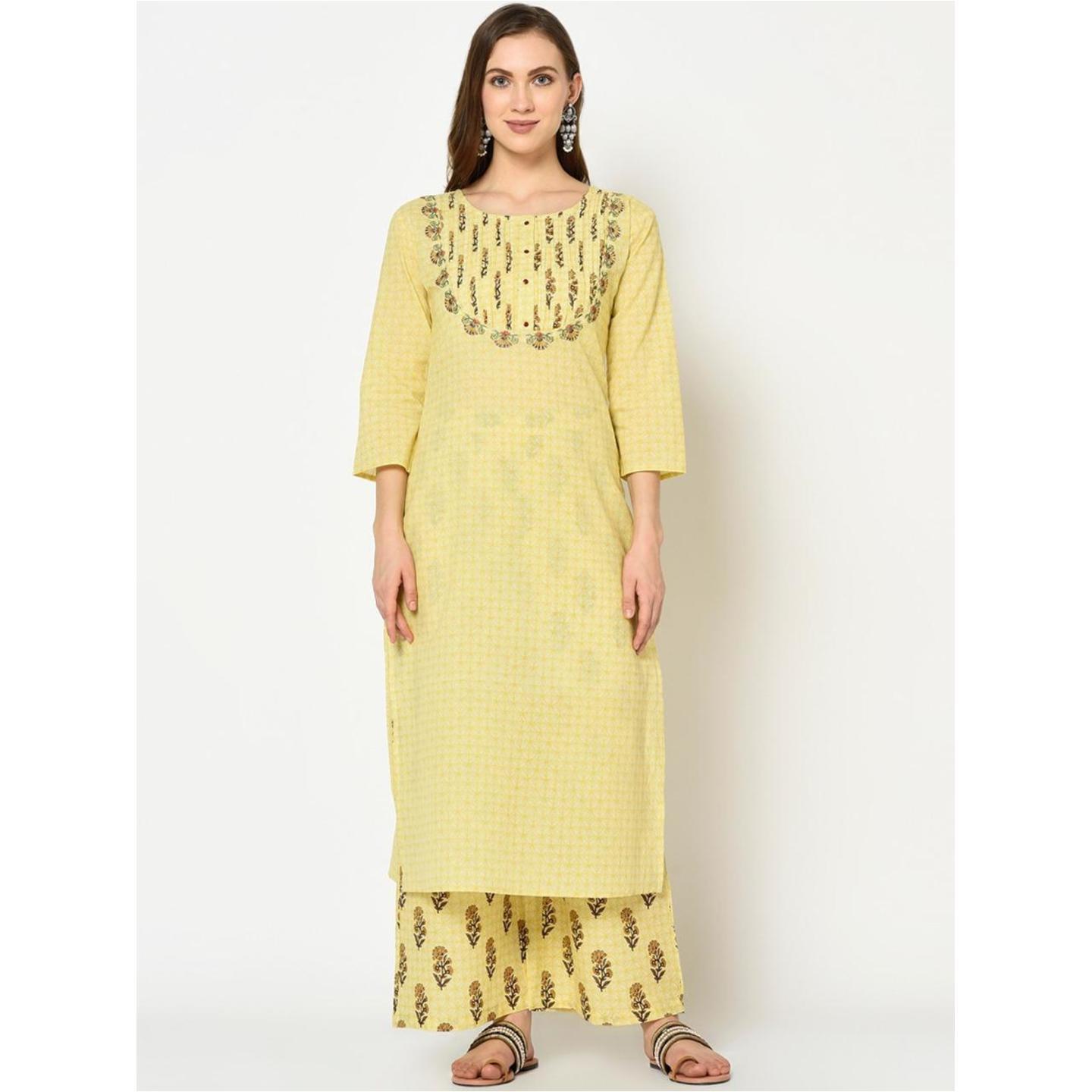 Jaipuri Yellow printed Kurta with Palazzos
