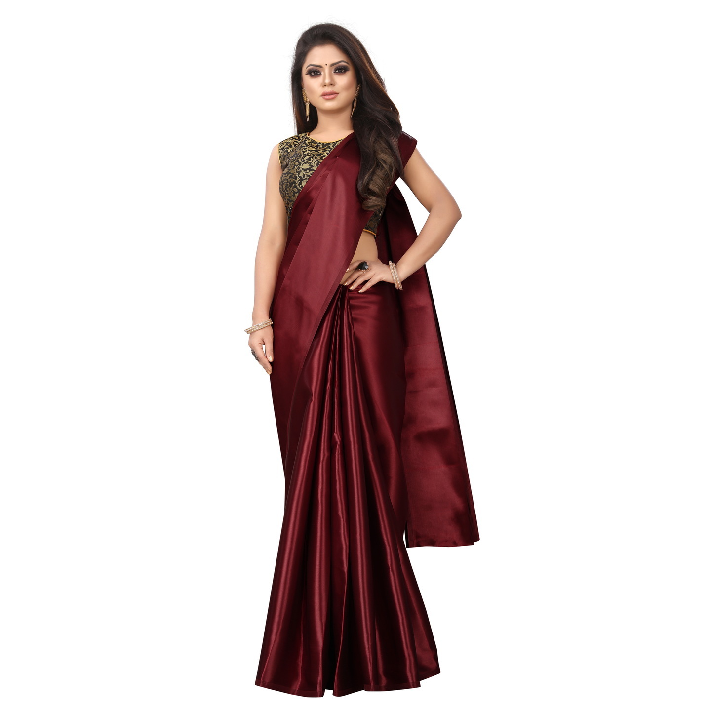 PAVITRA SOLID MAROON SATIN SAREE