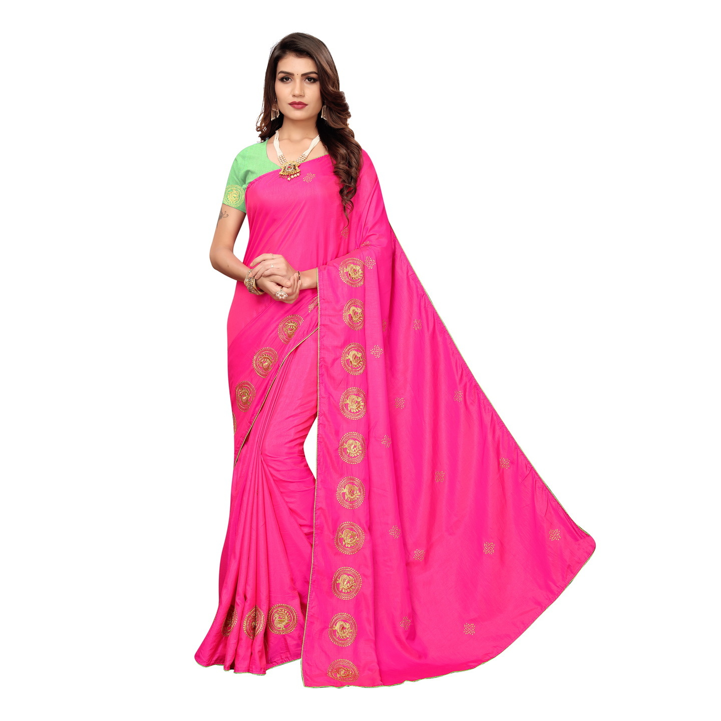 DESIGNER PINK DUCK EMBROIDERED SAREE